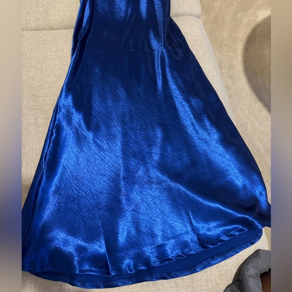Blue Satin Maxi Dress with Cowl Neckline & Spaghetti Straps - Picture 10 of 13
